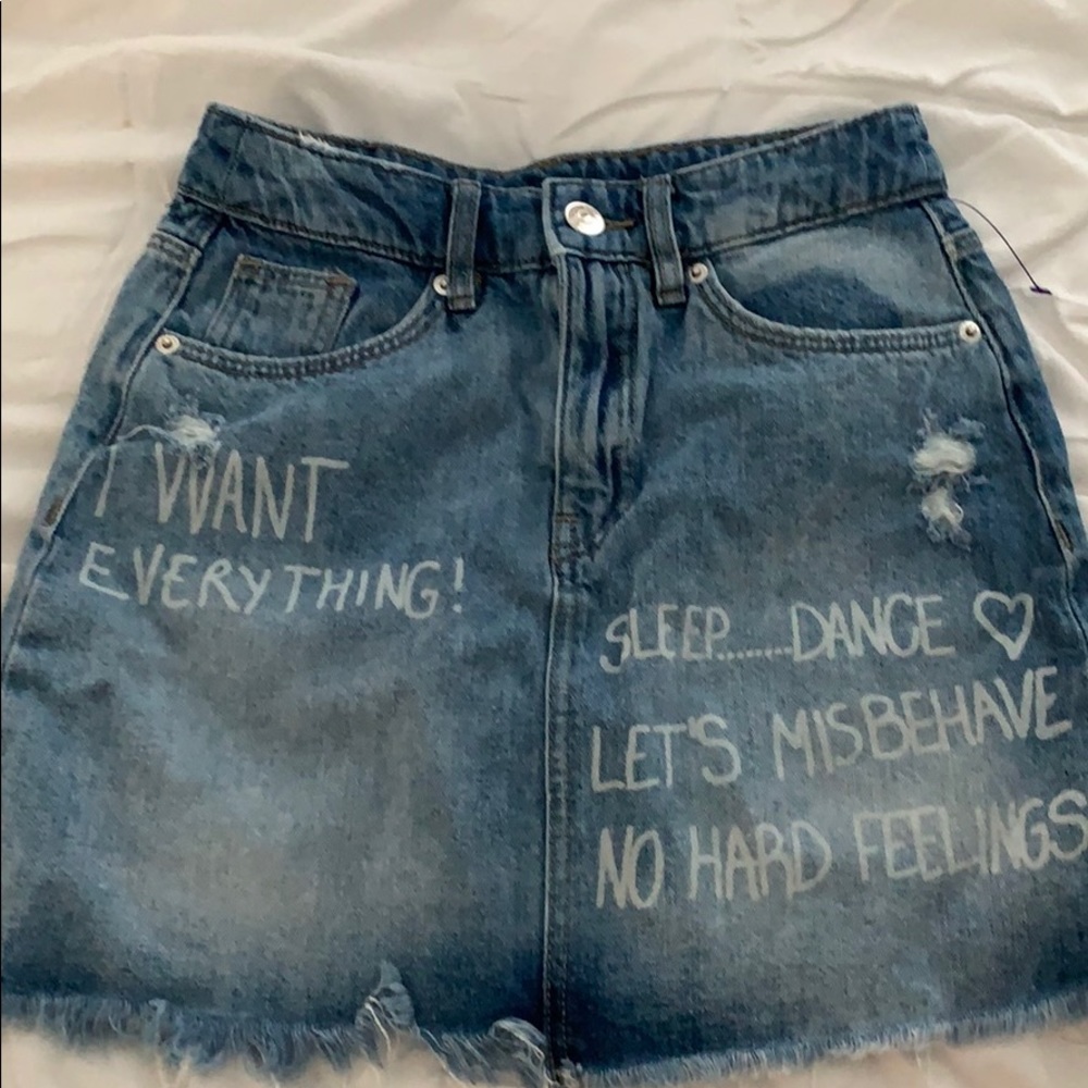 Denim skirt with writing on it !